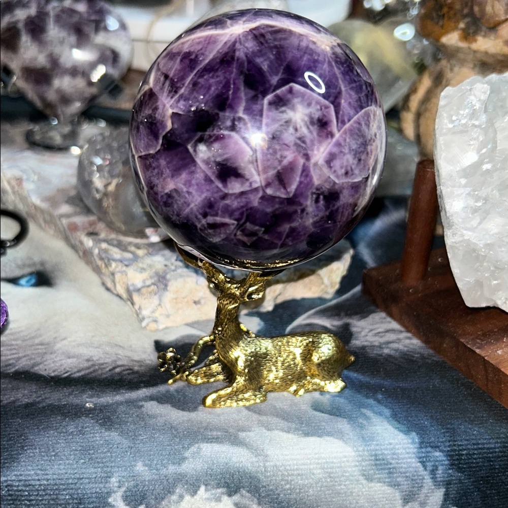 Deer Holder Small Crystals Rocks Precious Gem Sphere Stand - Gold - Picture 5 of 5